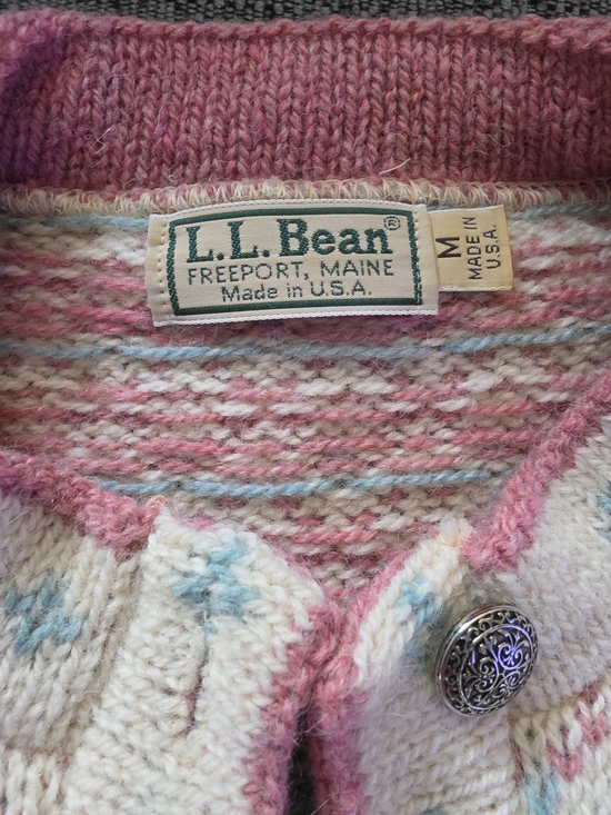 L.L. Bean Sweaters - L.L. Bean Women's Pink & Cream Knit Sweater Cardigan